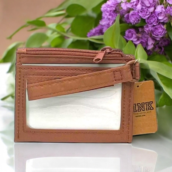 Victoria's Secret PINK New Card Case Keychain Wallet with Zip Closure, Brown - Picture 4 of 9